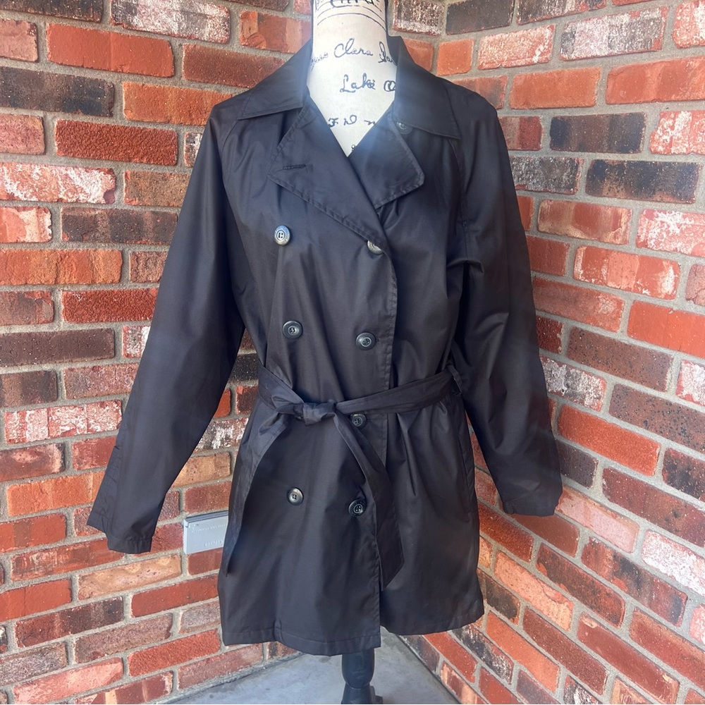 London Fog Classic Black Lightweight Rain Trench Coat Size Small